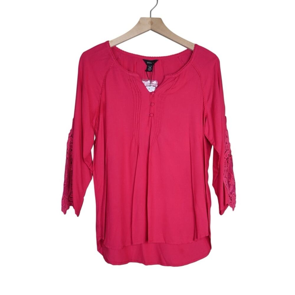 Intro Women's PM Pink 3/4 Embroidered Lace Sleeve Blouse NEW